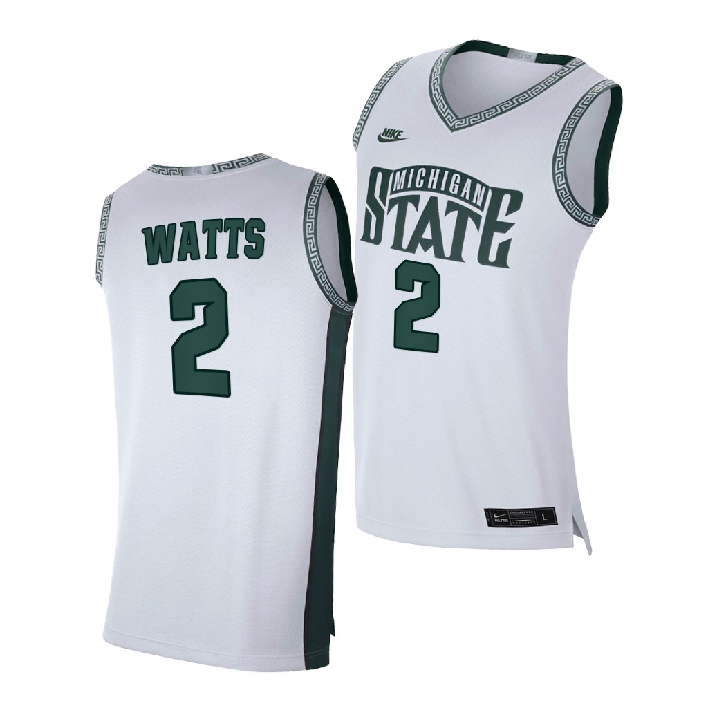 Men's Michigan State Spartans #2 Rocket Watts White 2021 Limited Retro College Basketball Jersey