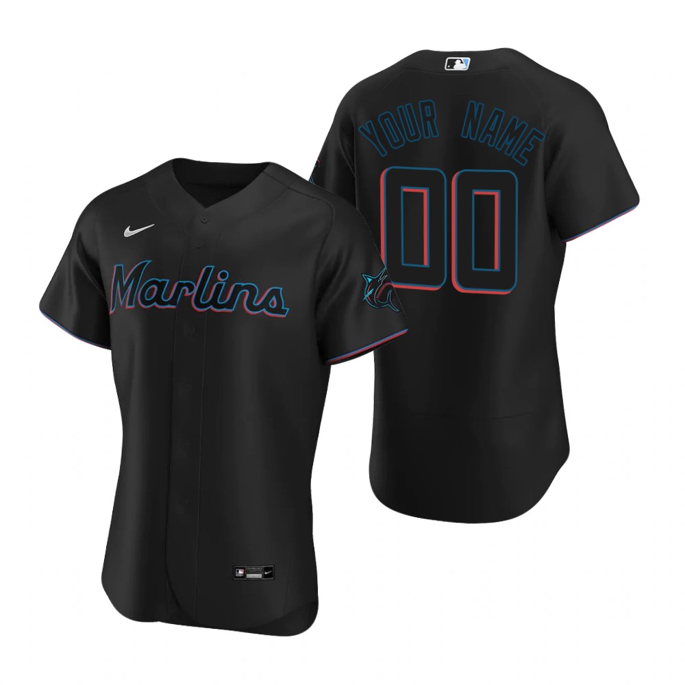 Men's Miami Marlins Custom Nike 2022 Black Alternate Flex Base Jersey