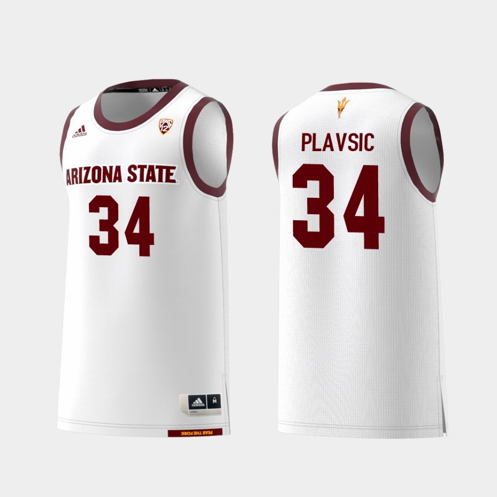 Men's Arizona State Sun Devils #34 Uros Plavsic Adidas 2018 White Alumni College Basketball Jersey