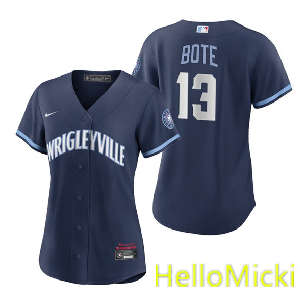 Womens Chicago Cubs #13 David Bote  Nike Navy 2021 City Connect Jersey
