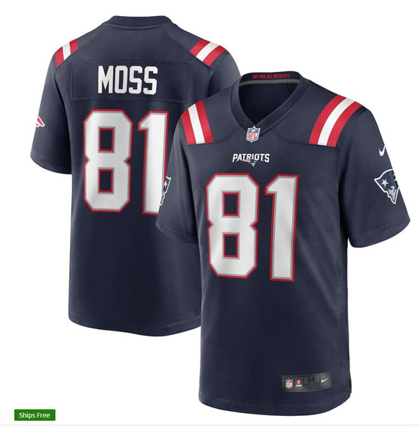 Mens New England Patriots Retired Player #81 Randy Moss Navy Nike Color Rush Vapor Player Limited Jersey 