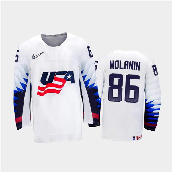 Mens USA Team #86 Christian Wolanin Stitched 2021 IIHF World Junior Championship Home White Jersey