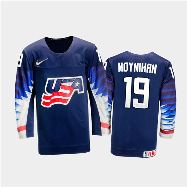 Mens USA Team #19 Patrick Moynihan Stitched 2021 IIHF World Junior Championship Away Navy Jersey