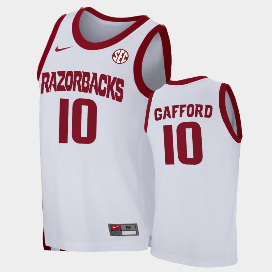 Mens Arkansas Razorbacks #10 Daniel Gafford Nike 2020-21 White College Basketball Game Jersey