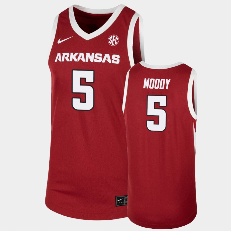 Mens Arkansas Razorbacks #5 Moses Moody Nike 2020-21 Cardinal College Basketball Game Jersey