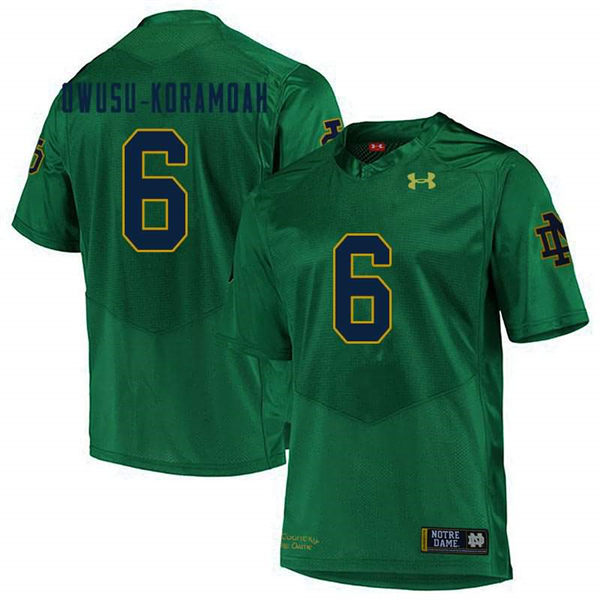 Men's Notre Dame Fighting Irish #6 Jeremiah Owusu-Koramoah Green Under Armour Stitched College Football Jersey