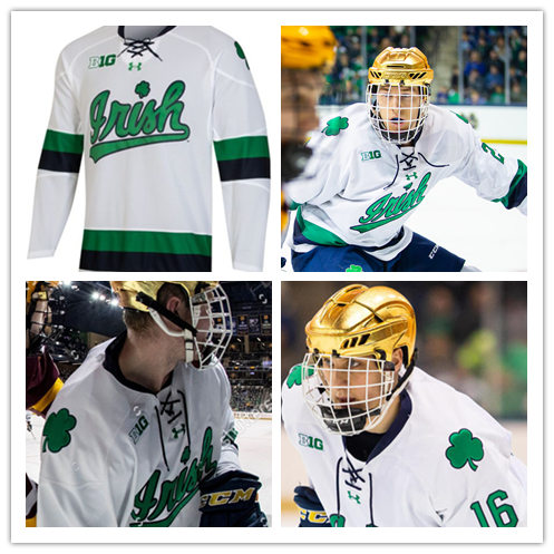 Notre Dame Fighting Irish Custom 2020 White Green Under Armour Hockey Jersey