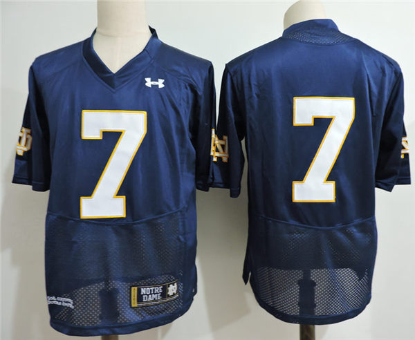 Men's Notre Dame Fighting Irish #7 Brandon Wimbush Under Armour Navy Without Name College Football Game Jersey