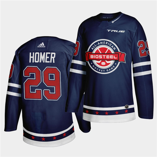 Mens BioSteel All-American Hockey #29 Gibson Homer Adidas 2021 Navy Game Jersey
