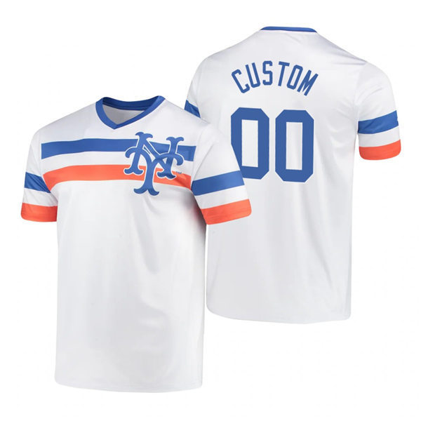 New York Mets Custom White Cooperstown Collection V-Neck Jersey