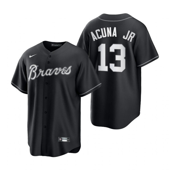 Mens Atlanta Braves #13 Ronald Acuna Jr. Nike Stitched Black Fashion Jersey