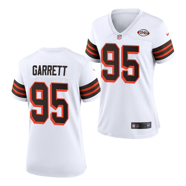 Womens Cleveland Browns #95 Myles Garrett Nike 2021 White Retro 1946 75th Anniversary Jersey