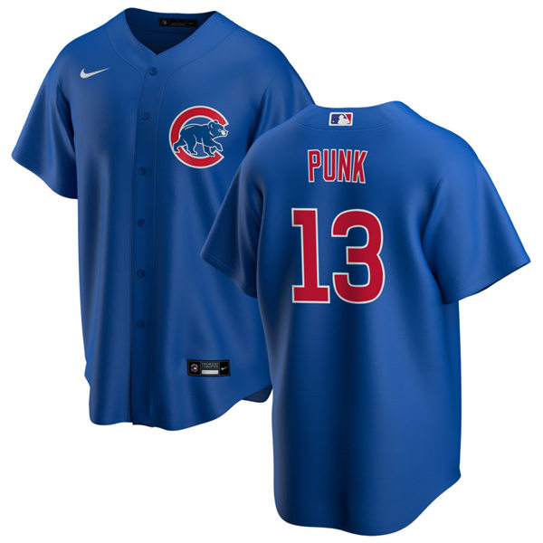 Mens WWE Champion #13 CM Punk Chicago Cubs Nike Royal Alternate CoolBase Baseball Jersey