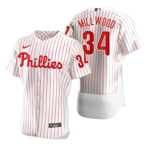 Mens Philadelphia Phillies Retired Player #34 Kevin Millwood Nike White Pinstripe Home Flexbase Jersey