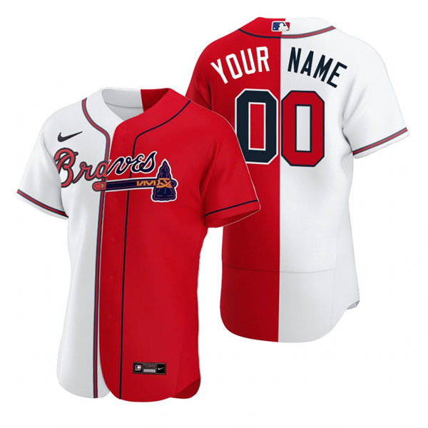 Mens Atlanta Braves Custom Ozzie Albies  Jeff Francoeur Austin Riley Dansby Swanson Ozzie Albies Nike White Red SplitJersey