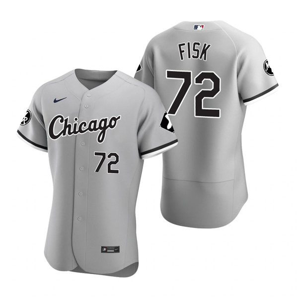 Mens Chicago White Sox #72 Carlton Fisk Nike Gray Road FlexBase Jersey