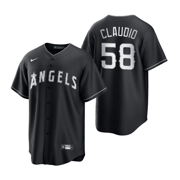 Mens Los Angeles Angels #58 Alex Claudio Nike 2021 Black Fashion Jersey