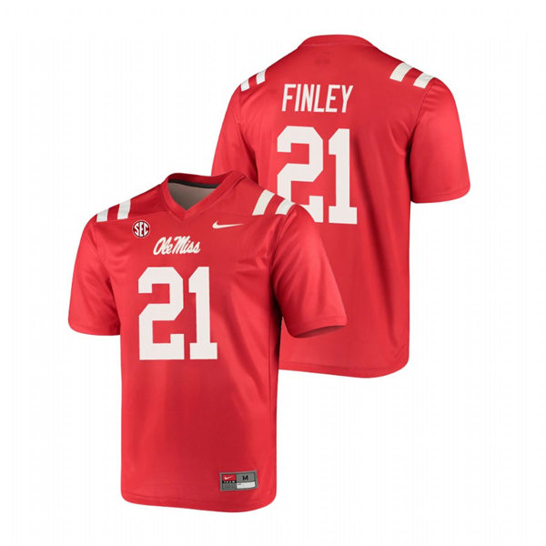Mens Ole Miss Rebels #21 A.J. Finley Nike Red College Football Game Jersey