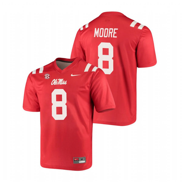 Mens Ole Miss Rebels #8 Elijah Moore Nike Red College Football Game Jersey