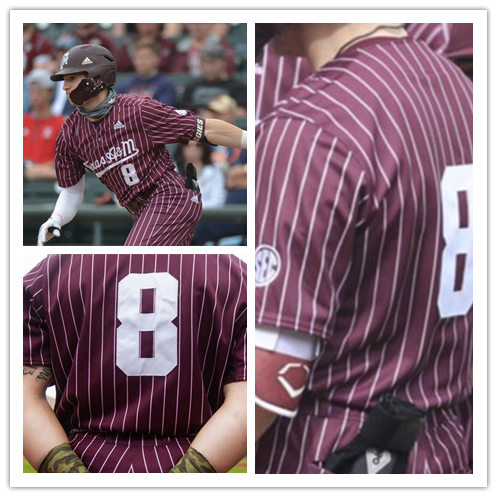 Mens Texas A&M Aggies #8 Boomer White Adidas Red Pinstripe College Baseball Game Jersey
