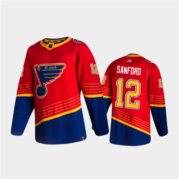 Mens St. Louis Blues #12 Zach Sanford adidas 2021 Red Blue Reverse Retro Jersey