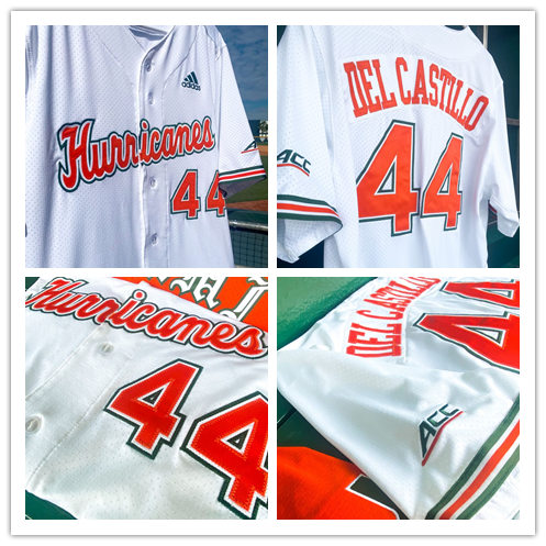 Mens Miami Hurricanes #44 Adrian Del Castillo  Adidas 2021 White Hurricanes College Baseball Game Jersey