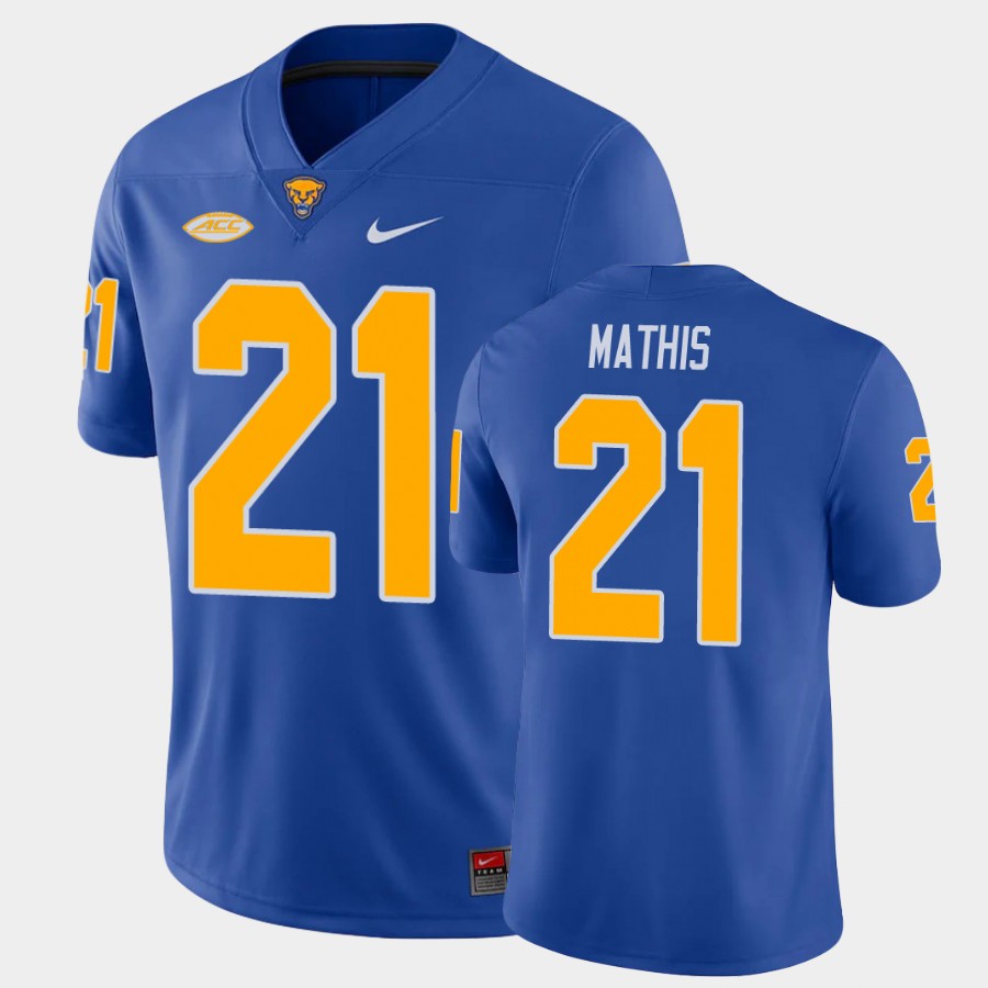 Mens Pittsburgh Panthers #21 Damarri Mathis Nike 2020 Royal College Football Game Jersey