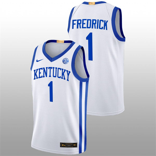 Mens Youth Kentucky Wildcats #1 CJ Fredrick White Home 2022-23 College Basketball Game Jersey