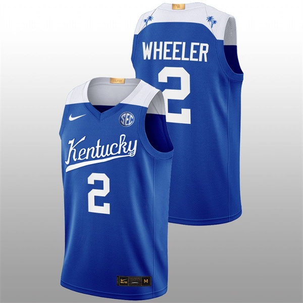 Mens Youth Kentucky Wildcats #2 Sahvir Wheeler White Royal 2022-23 College Basketball Bahamas Game Limted Jersey