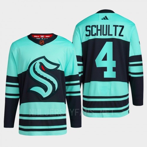 Mens Seattle Kraken #4 Justin Schultz Ice Blue 2022 Reverse Retro Primegreen Jersey