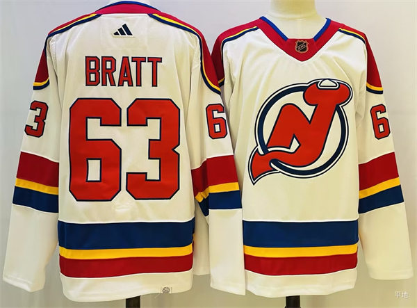 Mens New Jersey Devils #63 Jesper Bratt White 2022 Reverse Retro Primegreen Jersey
