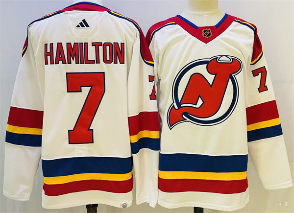 Mens New Jersey Devils #7 Dougie Hamilton White 2022 Reverse Retro Primegreen Jersey