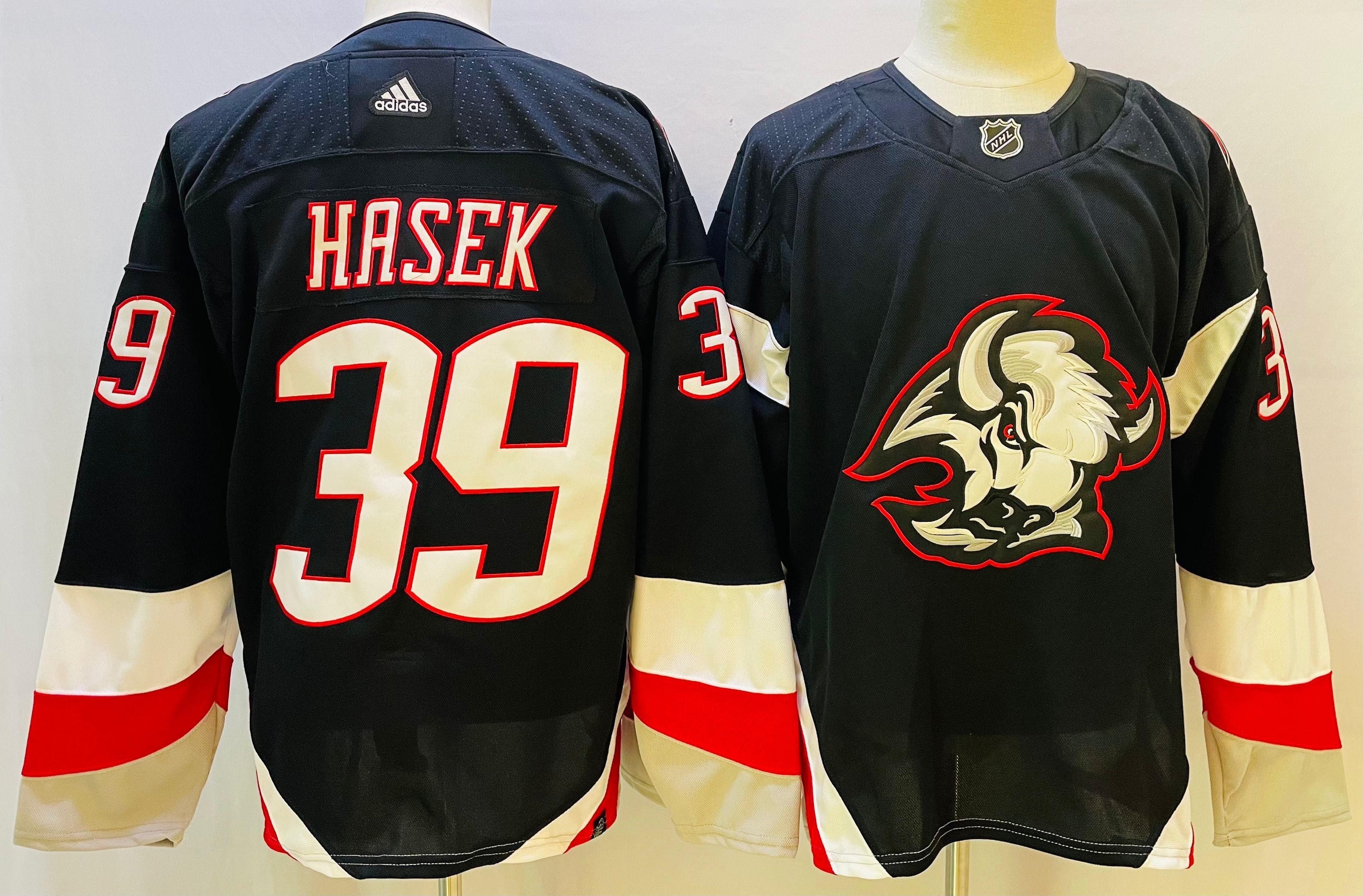 Men's Buffalo Sabres Retired Player #39 Dominik Hasek Fanatics Black alternate Goathead Jersey