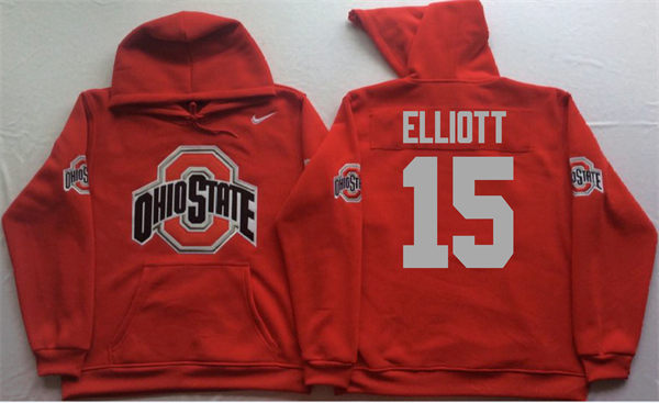 Men's #15 Ezekiel Elliott Ohio State Buckeyes Stitched College Football Game Pullover Hoodie Nike Scarlet S-3XL