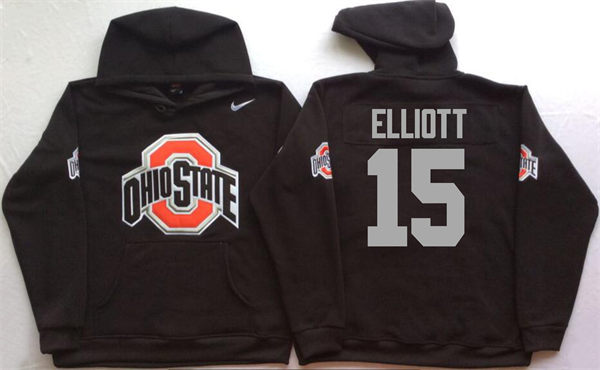Men's #15 Ezekiel Elliott Ohio State Buckeyes Stitched College Football Game Pullover Hoodie Nike Black S-3XL