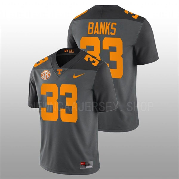 Mens Youth Tennessee Volunteers #33 Jeremy Banks Nike Smokey Grey Alternate College Football Game Jersey