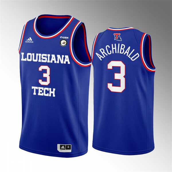 Mens Youth Louisiana Tech Bulldogs #3 Amorie Archibald Adidas Blue Away College Basketball Game Jersey