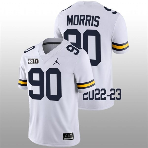 Mens Youth Michigan Wolverines #90 Mike Morris College Football Game Jersey White