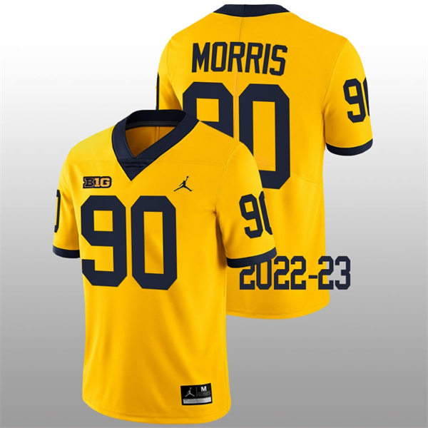 Mens Youth Michigan Wolverines #90 Mike Morris Maize College Football Game Jersey