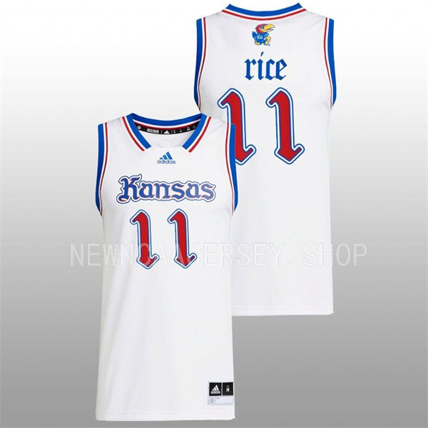 Mens Youth Kansas Jayhawks #11 M.J. Rice 2022-23 White THE PHOG Basketball Limited Jersey