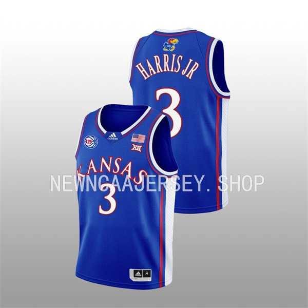 Mens Youth Kansas Jayhawks #3 Dajuan Harris Jr. 2022-23 Royal 125TH Anniversary Basketball Jersey