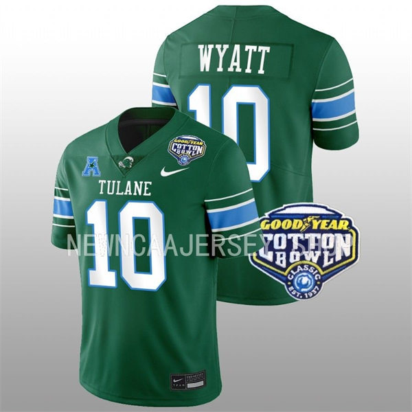 Mens Youth Tulane Green Wave #10 Shae Wyatt Green College Football 2022 Cotton Bowl Game Jersey
