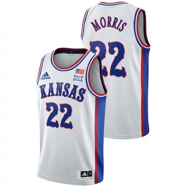 Men's Kansas Jayhawks #22 Marcus Morris White College Basketball 1990s Throwback Jersey