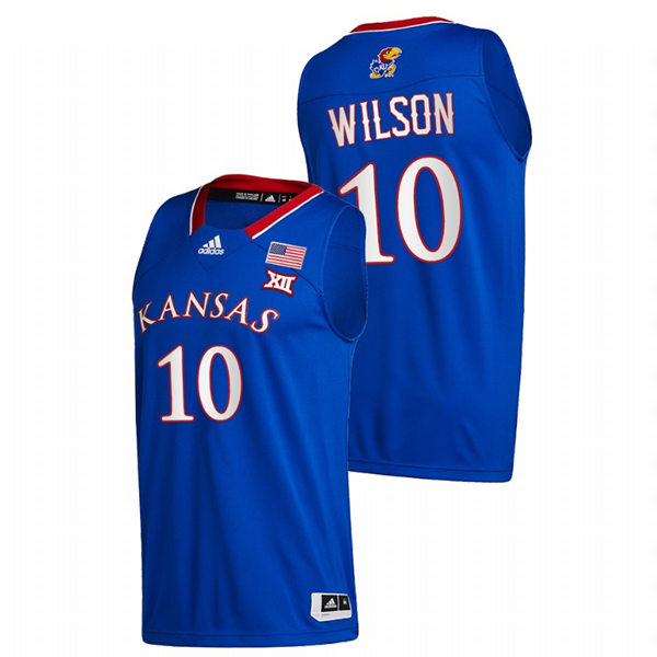 Men's Kansas Jayhawks #10 Jalen Wilson Royal Adidas Stitched College Basketball Game Jersey