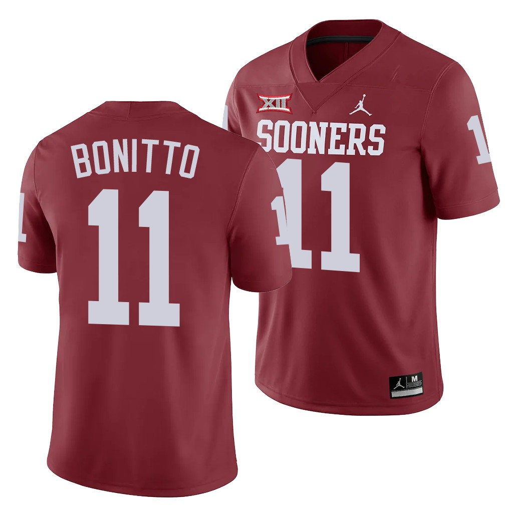 Oklahoma Sooners #11 Nik Bonitto Crimson 2021 College Football Game Jersey