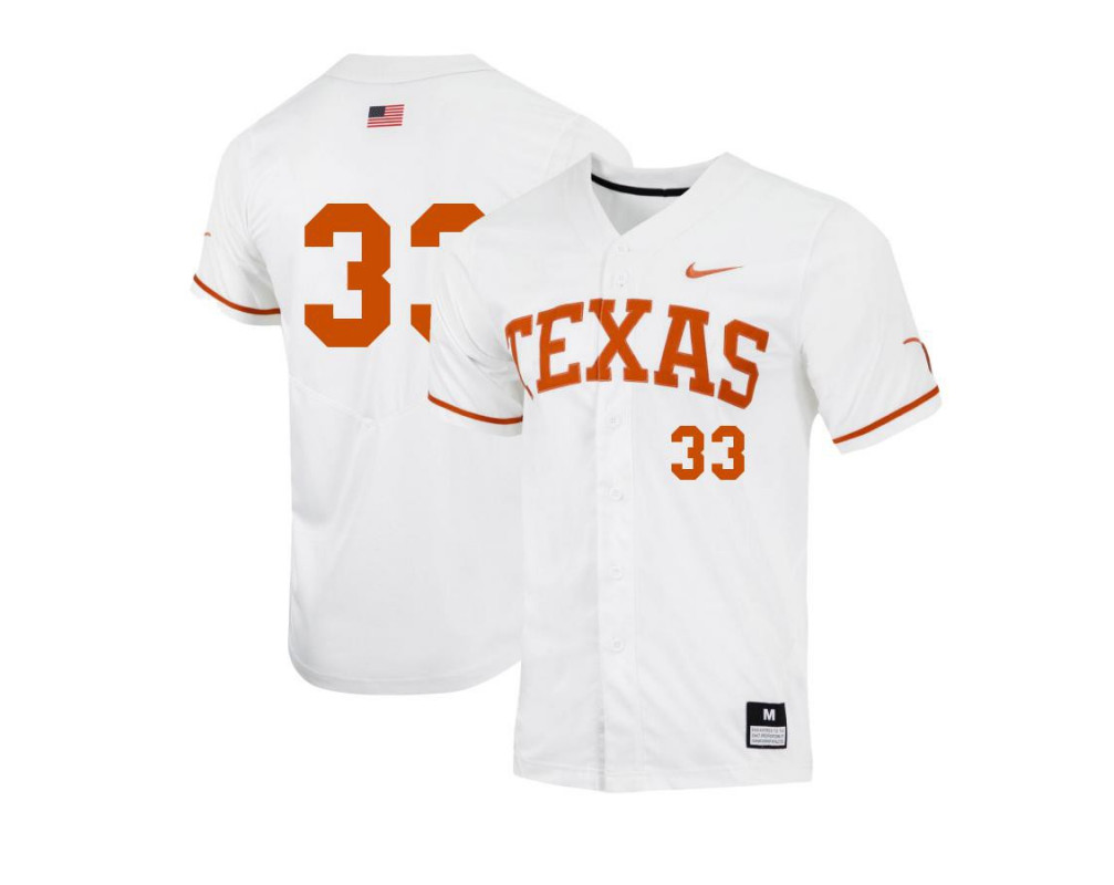 Men's Texas Longhorns #33 Pete Hansen Nike White College Baseball Game Jersey