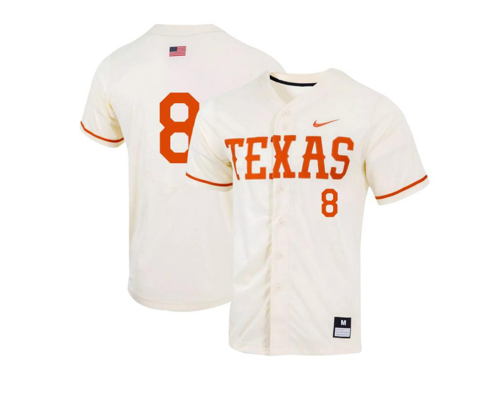 Men's Texas Longhorns #8 Kamron Fields Nike Natural College Baseball Game Jersey