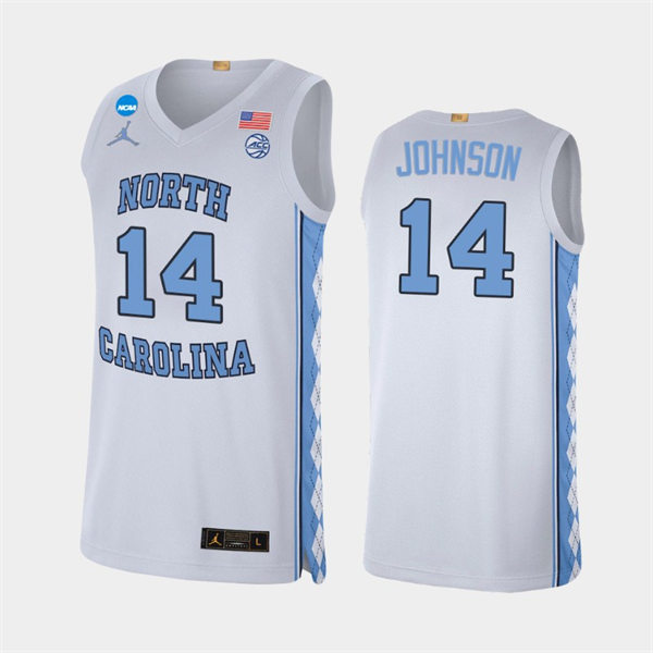 Mens North Carolina Tar Heels #14 Puff Johnson White College Baseketball Game Jersey
