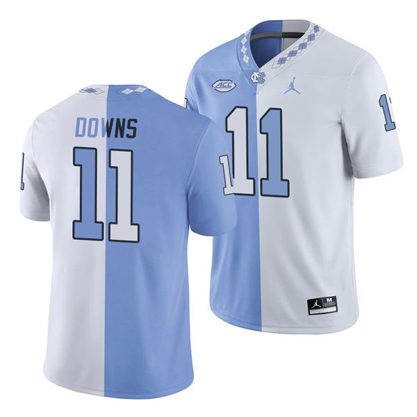 Mens North Carolina Tar Heels #11 Josh Downs Blue White Split Edition College Football Jersey