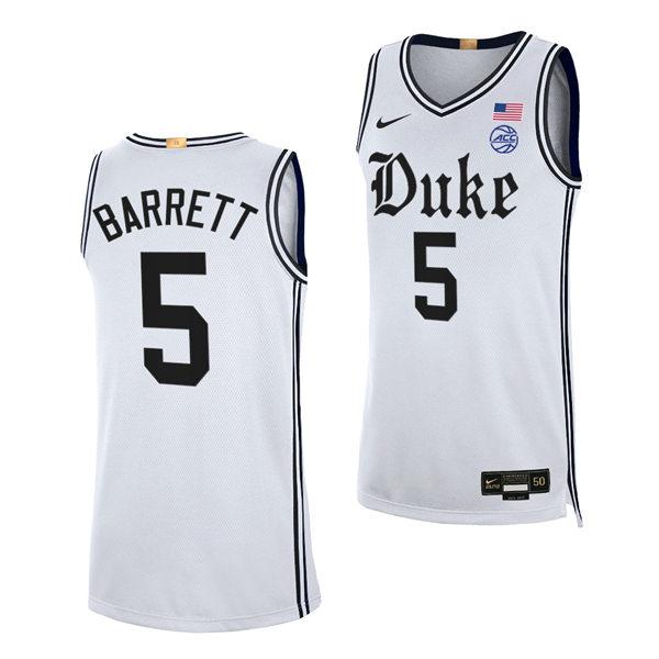 Mens Duke Blue Devils #5 RJ Barrett White Brotherhood uniform Jersey